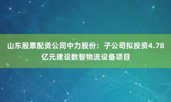 山东股票配资公司中力股份：子公司拟投资4.78亿元建设数智物流设备项目